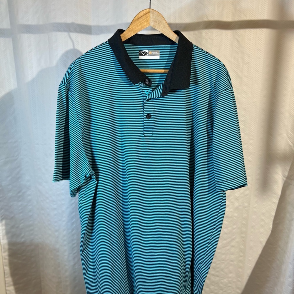 Callaway Opti-Dri Teal and Black Striped Golf Polo
